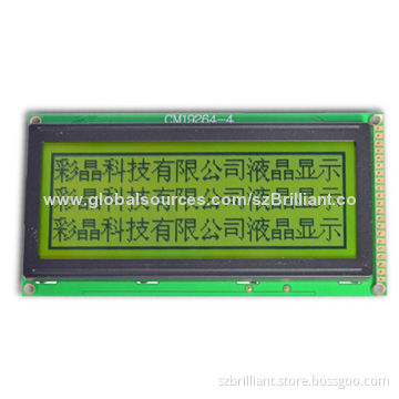 19,264 Dots Matrix Graphics LCD Module, STN Yellow Green, LED Backlight, Serial Parallel Interface